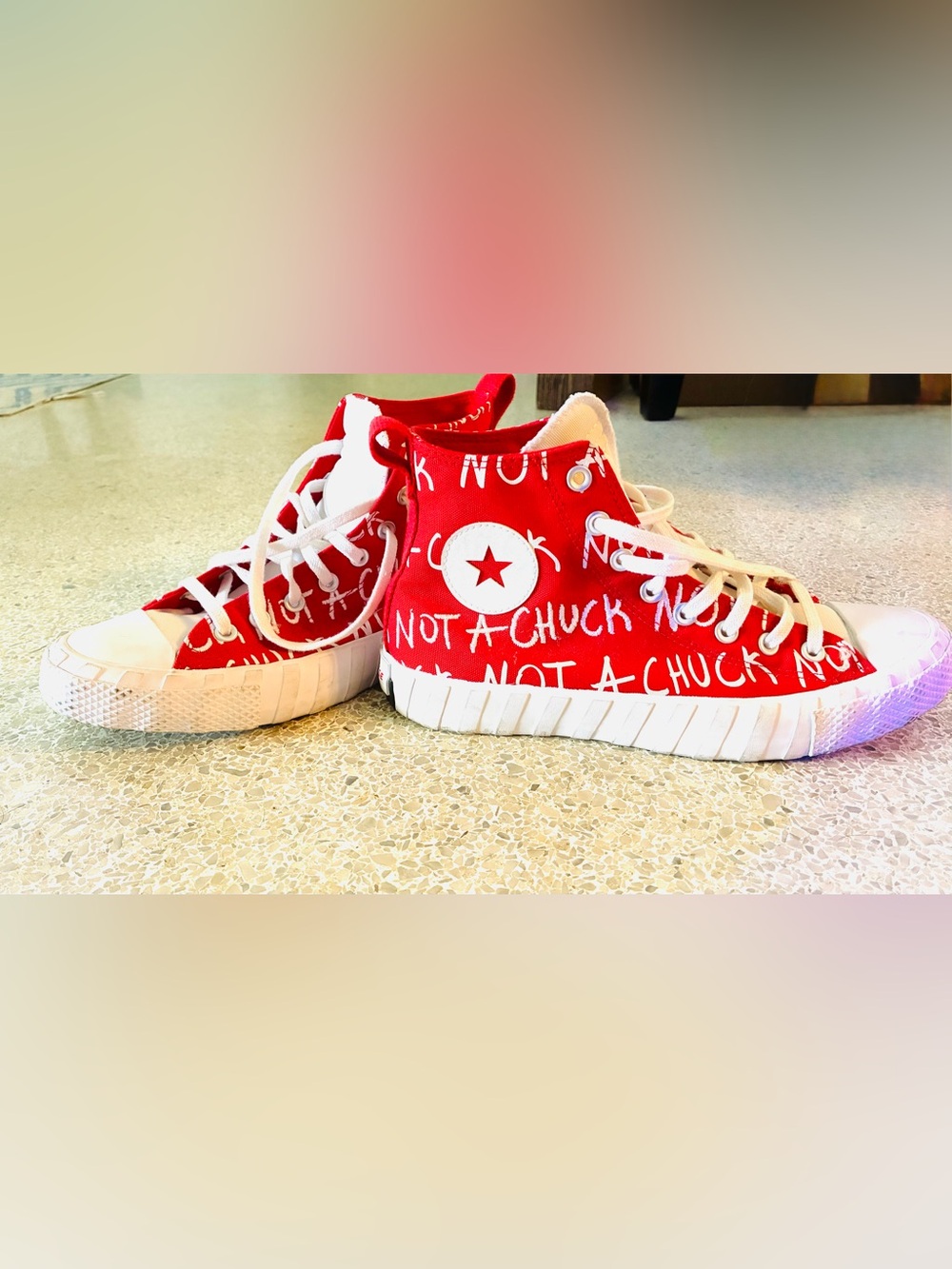 Mens size 9 Womens size 11 Red High-Top Canvas Sneakers - Not A Chuck Design